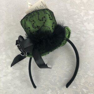 Celebrate It Sequin Black and Green Victorian Style Mini Top Hat on a Headband